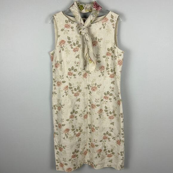 Laura Ashley Deadstock 90s Floral Bead Embellished Sleeveless Sheath Dress 12 - Picture 1 of 6
